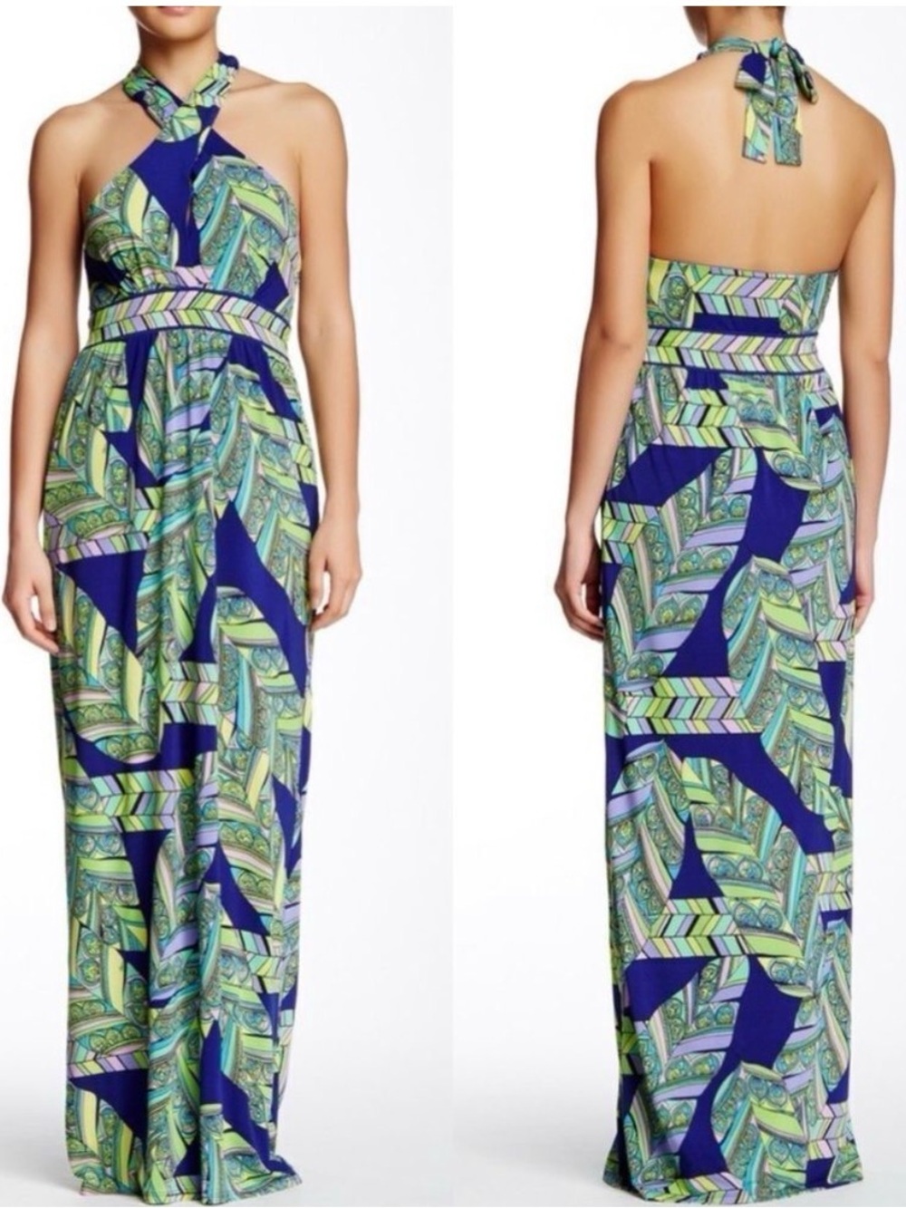 Trina Turk Green & Blue Halter Tilly Maxi Dress